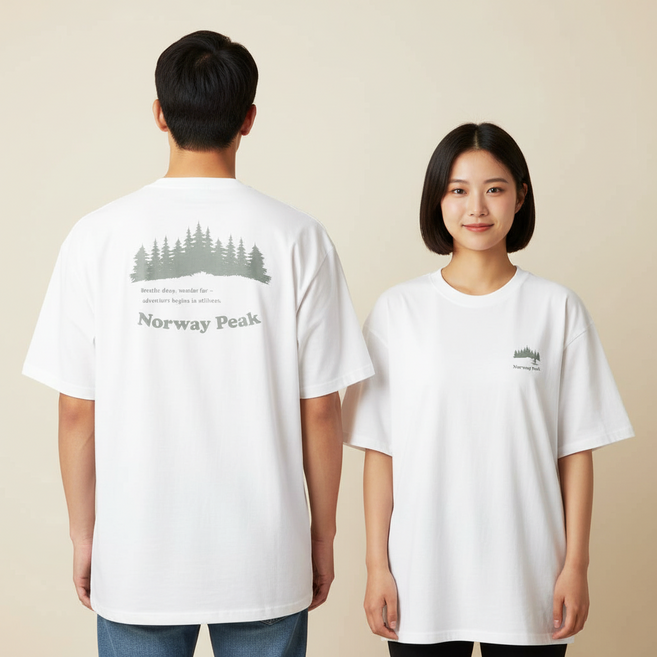 노르웨이 남자 오버핏 프린팅 반팔 티셔츠 빅사이즈