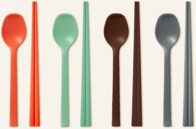 봄마음 실리콘 안심 수저 4인 명품 선물 세트, 1세트, 1. 오렌지+민트+브라운+그레이