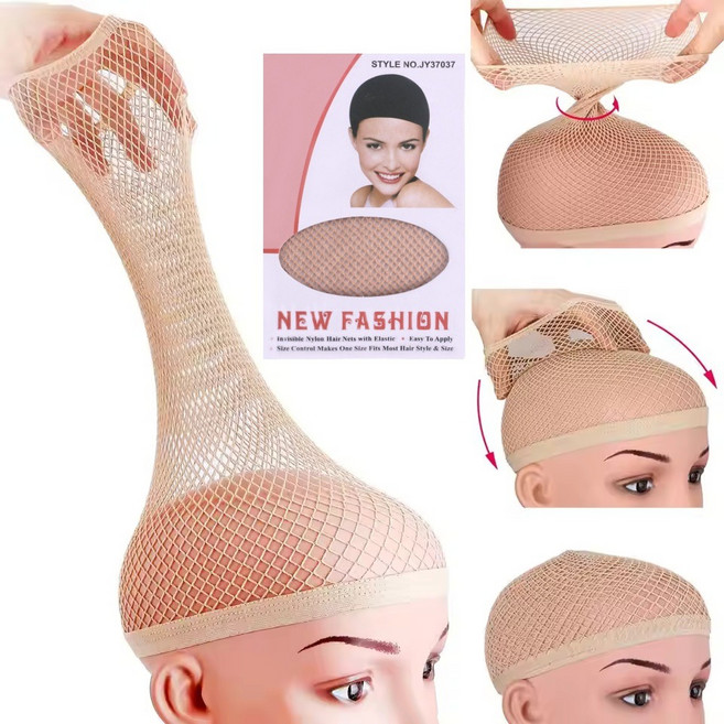 미즈코스 가발 착용망 머리망 머리 고정 망사 두건, 2개, 뚫린것 베이지