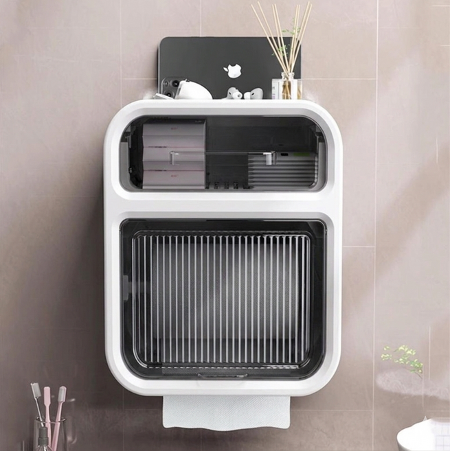 브루코 무타공 수납 선반형 휴지걸이, 상품선택, 화이트 DC001546, 1개, 화이트