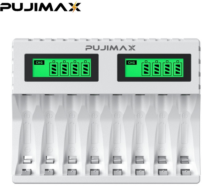 PUJIMAX AA/AAA 겸용 Ni-MH/Ni-Cd 급속충전기 충전배터리 1-8개 동시 충전기 MCU 스마트 제어 LCD 화면 잔량표시 충전기 LCD006, 1개