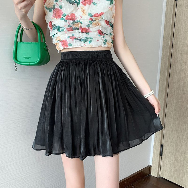 Makone 여성 A라인 주름 치마 볼륨 노출방지 속치마 솔리드 밴딩 미니 스커트