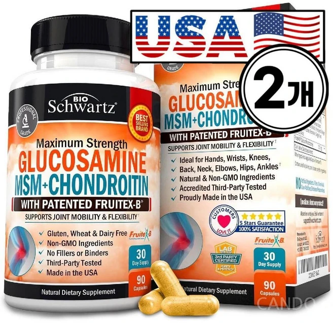 BioSchwartz Glucosamine MSM Chondroitin 바이오슈왈츠 글루코사민 콘드로이틴 엠에스엠 90캡슐 2통, 90정, 2개 - 쿠팡
