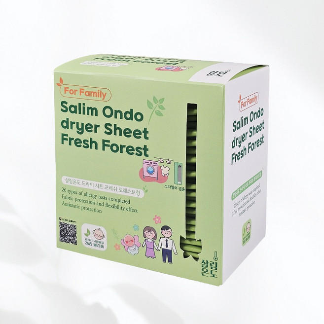 살림온도 건조기시트 프레쉬 포레스트향 (Fresh Forest) 알러지26종 검사완료, 1개, 80매입
