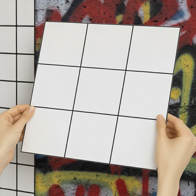 헤인느 붙이는 대리석 타일 시트지 주방 데코 벽지 30x30, 10개, 화이트체크