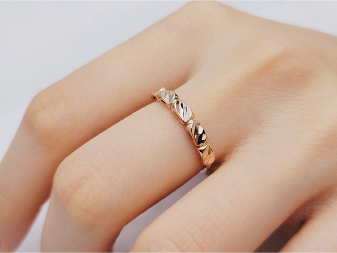 14k 커팅 마디 사각 스퀘어 찌글이 레이어드 중지 반지