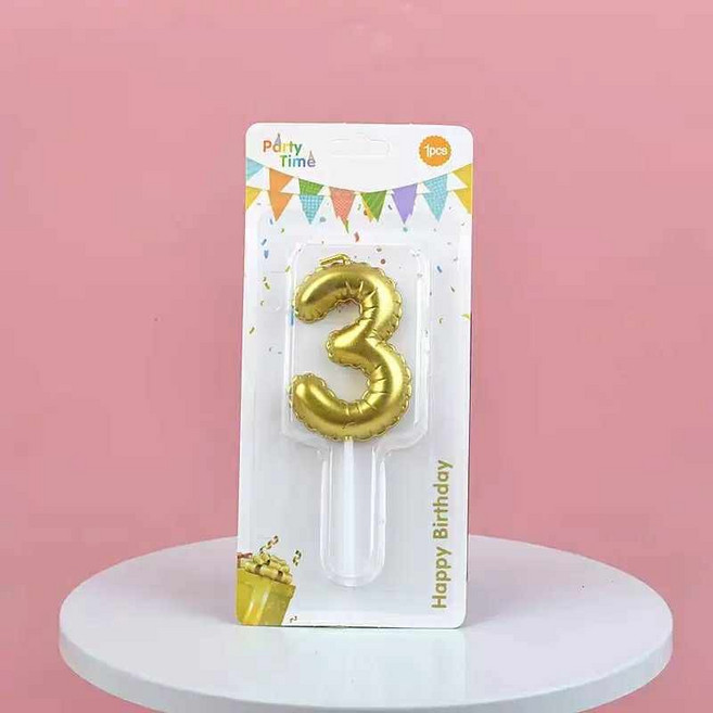 生日蠟燭 告白蠟燭 情人節 母親節 數字氣球, 1件, 金色氣球數字蠟燭-3, 20g, 無味