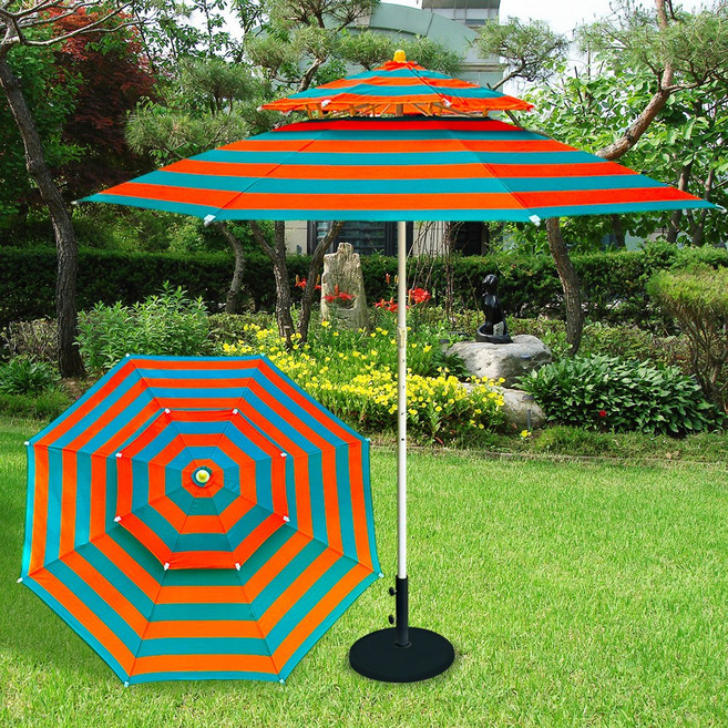 산들바람 파라솔 특허청등록 색이 바래지않는 특수프린팅원단 29년전통 파라솔 전문기업, 산들바람 레인보우파라솔(오렌지/그린)_받침대별매