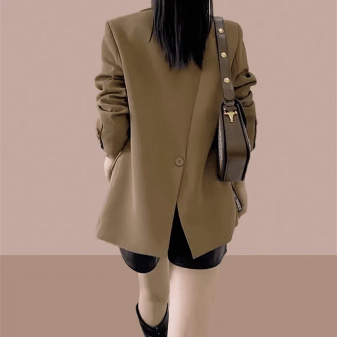 AOKADA 여성 뒤트임 수트 자켓 슬림핏 캐주얼 블레이저