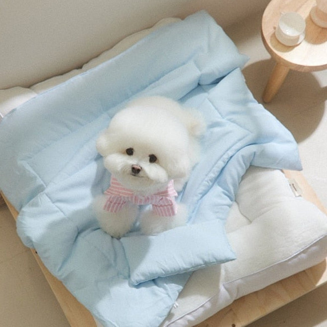 뭉연구소 아기궁뎅이 콩섬유 강아지 이불 담요 베개 세트, 1개, 라이트블루