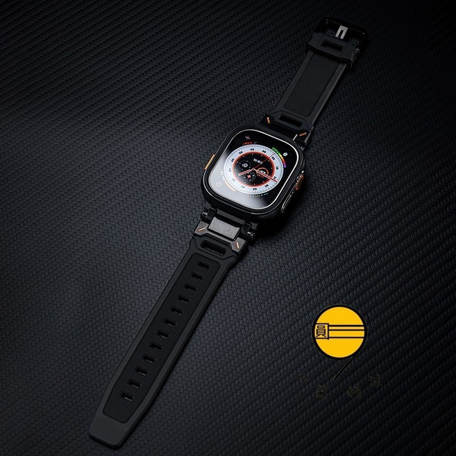 Apple Watch 錶帶, 鈦黑色+黑色+半包鋁合金鎧甲殼,49mm（Ultra1/2/3）, 1個