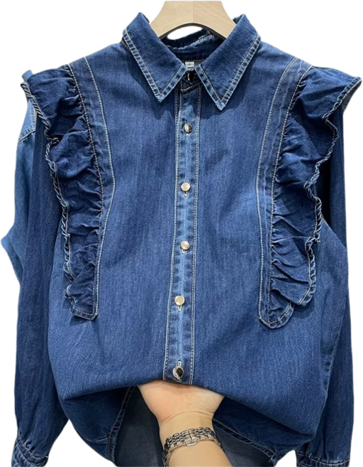 프릴장식 데님 블라우스형 여성 캐주얼 남방
