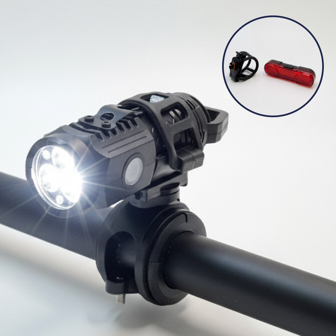 더픽미 LED USB충전식 자전거 전조등KC2201+후미등 야간 안전 자전거라이트, 1개, 시크블랙