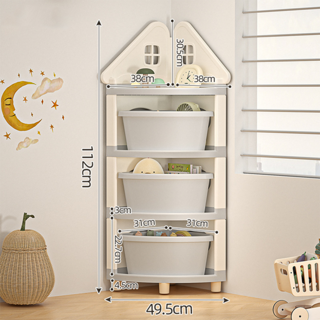 튼튼한 대용량 수납함 하우스 디자인 코너 수납장 분리형 바스켓 장난감 정리함, 1개, 그레이
