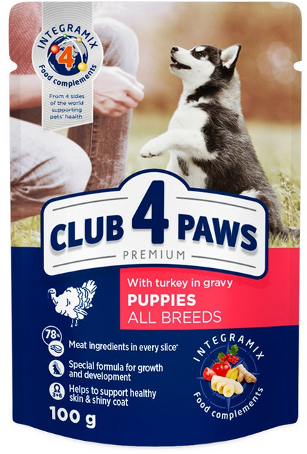 클럽4포우즈 프리미엄 파우치 퍼피 칠면조그레이비 100g 10개, 칠면조