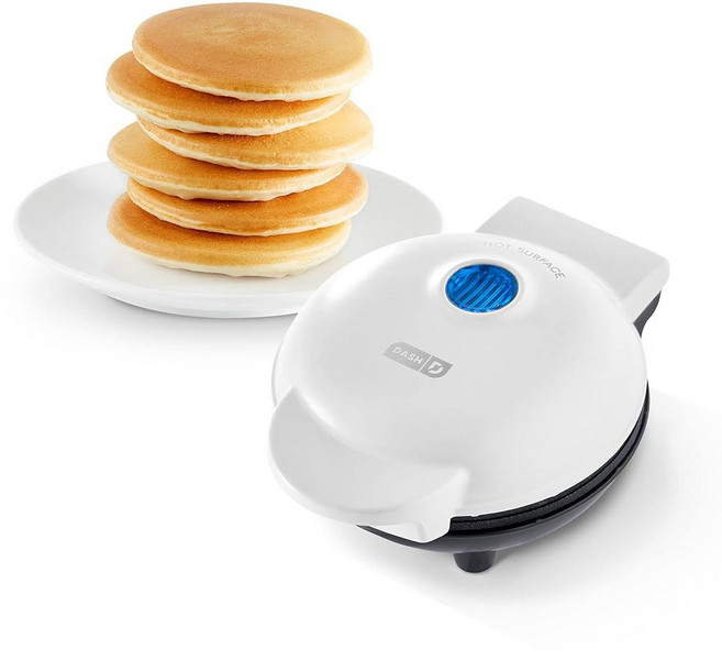 개별 팬케이크 쿠키 계란 등 이동 중에도 아침 점심 간식을 즐길 수 있는 DASH 미니 메이커 전기 원형 그리들과 인디케이터 라이트 + 포함 레시피 북 - Aqua 4인치, White, 1 Griddle, 1개