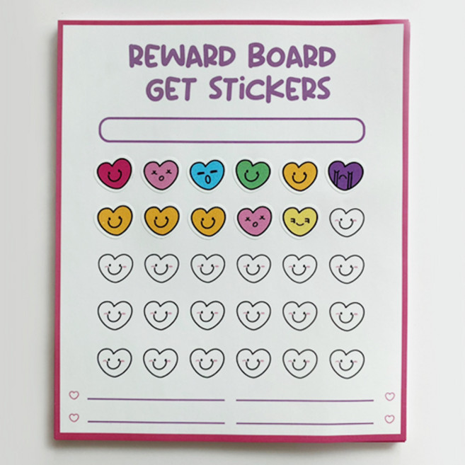 풀필 하트 표정 스마일 습관체크 목표달성 루틴 챌린지 위클리 플래너 칭찬스티커판 + 칭찬스티커 세트, 1세트, 15세트
