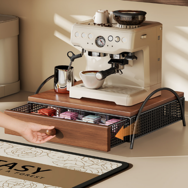 커피머신 캡슐머신 하부장 선반 정리대 수납장 캐비닛, 1개, 브라운블랙