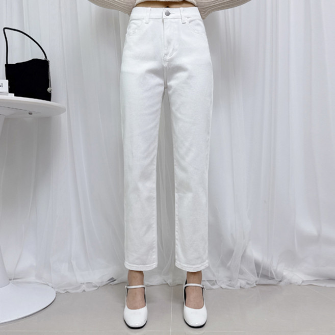 제이엠스타일 [숏/롱] S~2XL 봄 가을 여성 스판 세미 블랙 배기팬츠 여자 검정 배기바지 빅사이즈 베기 청바지 아이보리 화이트 키작녀 키큰녀 초겨울 겉면 피치기모