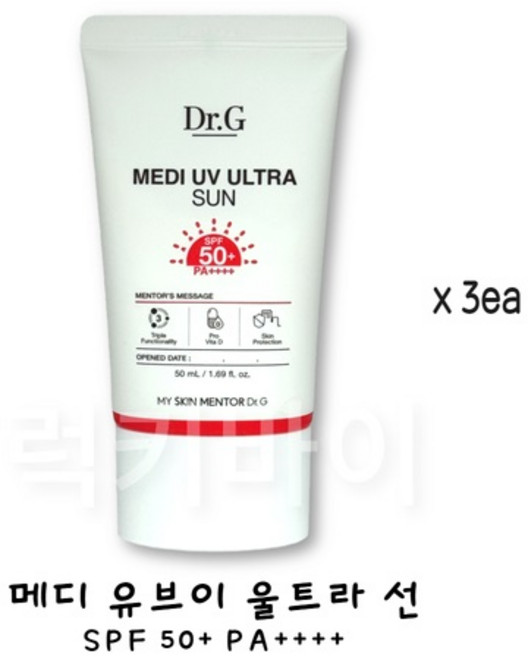 닥터지 메디 유브이 울트라 선크림 50ml (SPF50+/PA+++) 톤업 그린마일드업, 3개