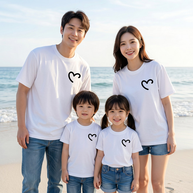 디한스 남여공용 온가족 단체티 귀여운 하트 커플 반팔티