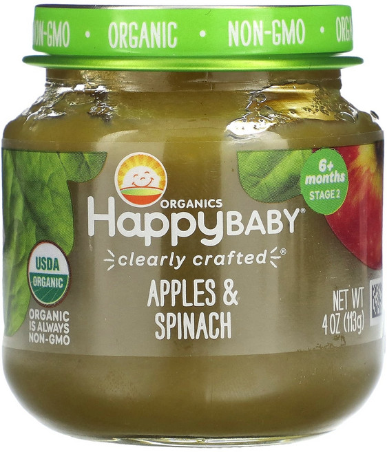 Happy Family Organics Baby® 사과 & 시금치 생후 6개월 이상 113g(4oz) Organics (해피 패밀리 오가닉스)