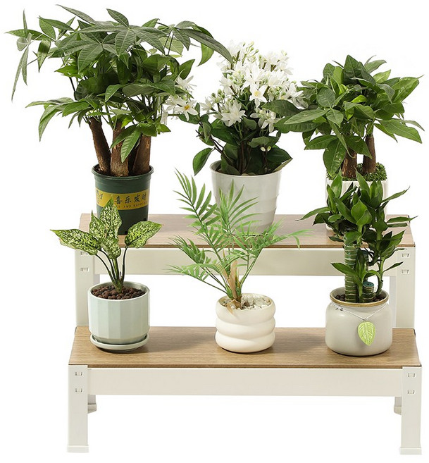 홈치치 화분 선반대 받침대 진열대, 2단, 화이트 600