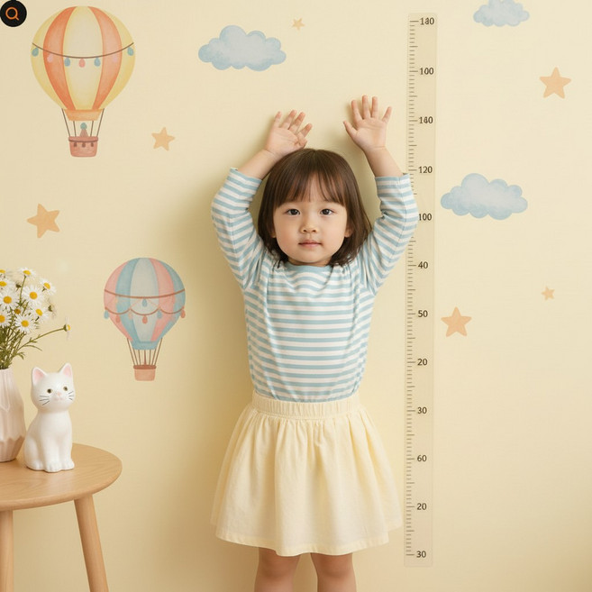 플럭스 무타공 부착식 키성장 기록 키재기 스티커, 투명