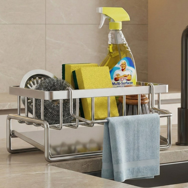 AFUNX 올스텐 304 자동 물빠짐 수세미 건조 거치대, 1개, 스테인리스