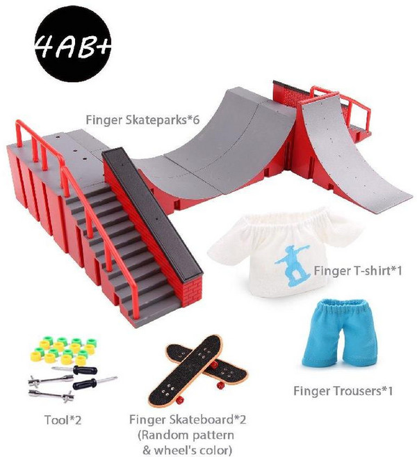 핑거보드 경기장 훈련 우드덱 장애물연습 손가락보드, 회색 AB + 핑거 슈트 세트 (랜덤 컬러)