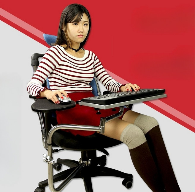 의자 키보드 받침대 랙 컴퓨터 고정 부착형 노트북, 회색 키보드 트레이 45CM, 1개