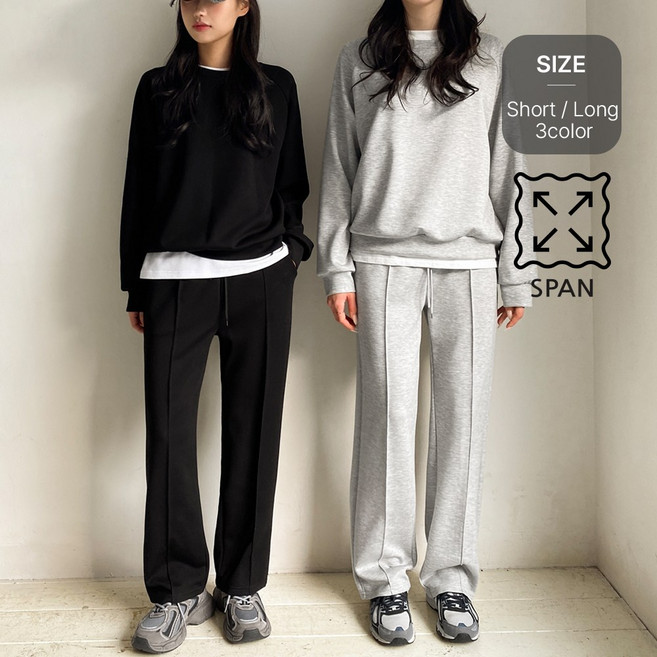 잇진 여성 숏/롱 2단기장 트레이닝 세트 나그랑 맨투맨 + 스판 밴딩 팬츠