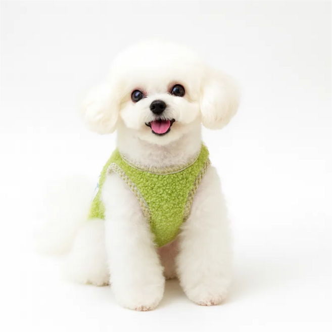 펫먼트 강아지 흰둥이 뽀글이 하네스 조끼, 그린, 1개