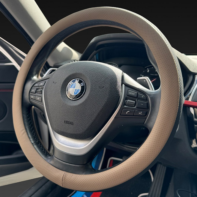 차차차 프리미엄 자동차 가죽 타공 투톤 순정형 핸들커버, 토피브라운+블랙