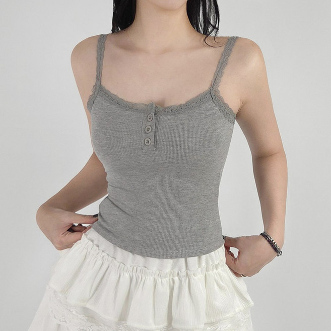 센시즌 미오 레이스 캡내장 프릴 단추 레이어드 여성 나시 데일리 브라탑