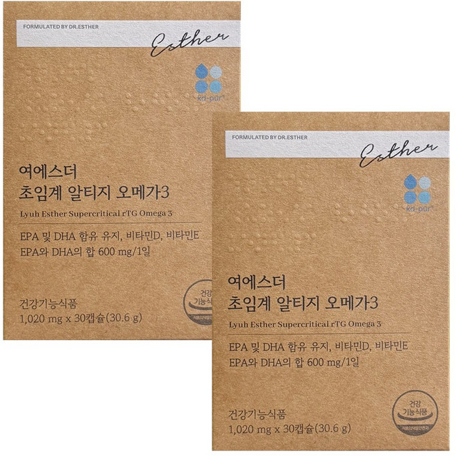 본사직영 여에스더 초임계 알티지 오메가3 1020mg, 30정, 2박스