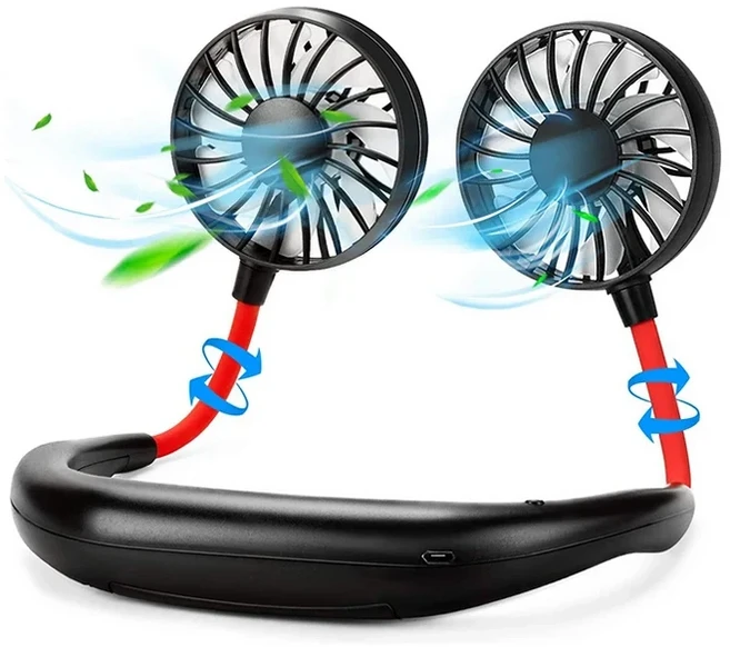 하이 퀄리티 핸드프리 여행 헤드폰 디자인 야외 휴대용 USB 충전식 LED 넥 선풍기 미니, 01 검정색, 1