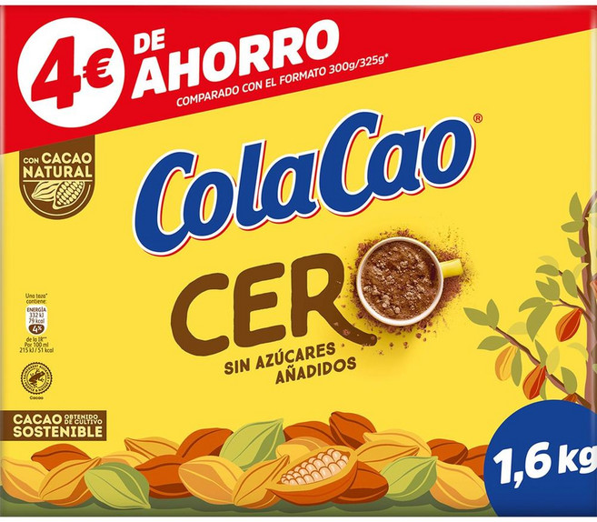 스페인 콜라카오 COLACAO Zero soluble cocoa 제로슈가 인스턴트 코코아 파우더, 4개