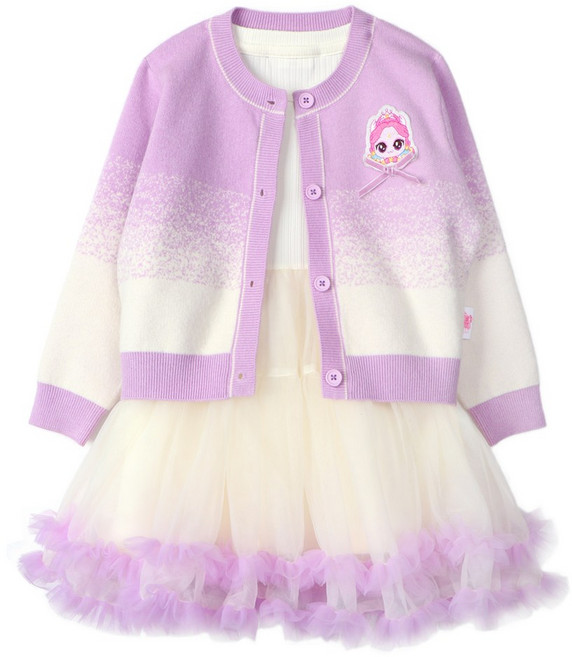 여아 아동잠옷 실내복 캐치티니핑 퐁당 가디건 원피스 세트_퍼플