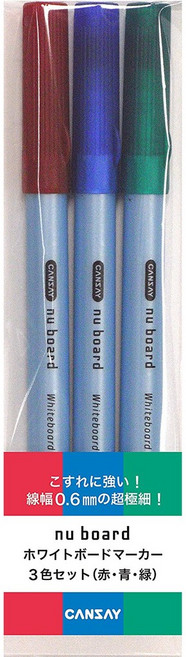 CANSAY nu board 0.6mm 超極細白板筆, 1個, 三色三入裝(紅.藍.黑)