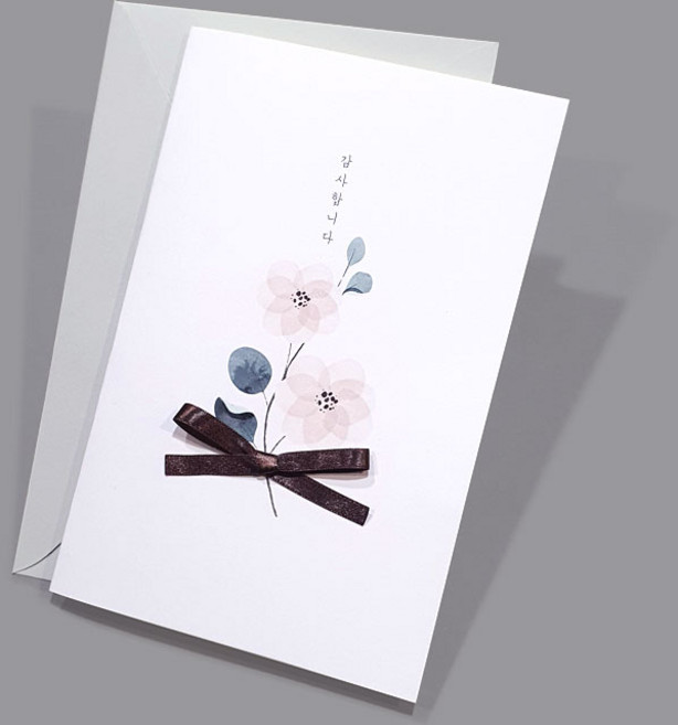메리토리오 고품격 력셔리 감사카드, 화이트플라워리본 감사카드, 3개