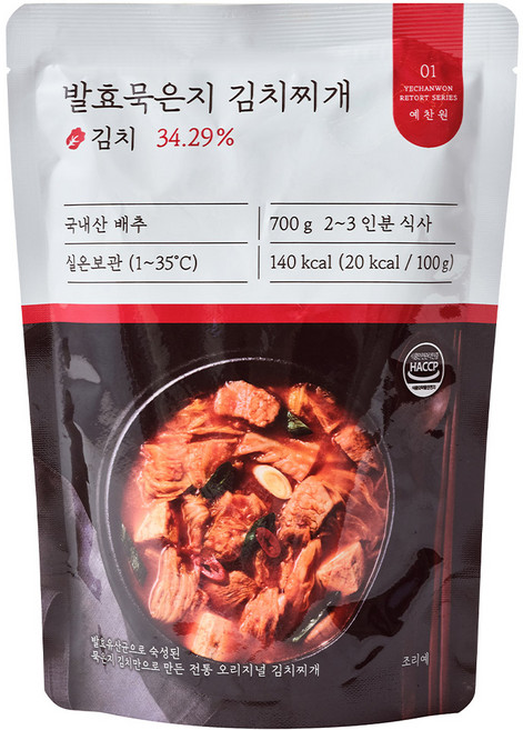 예찬원 발효묵은지 김치찌개, 1개, 700g