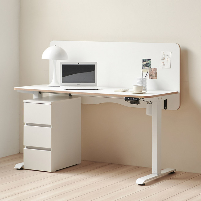 아씨방가구 무빙워크 전동 높이조절 모션데스크 1400 (책상+서랍+파티션), 엣지 블랙