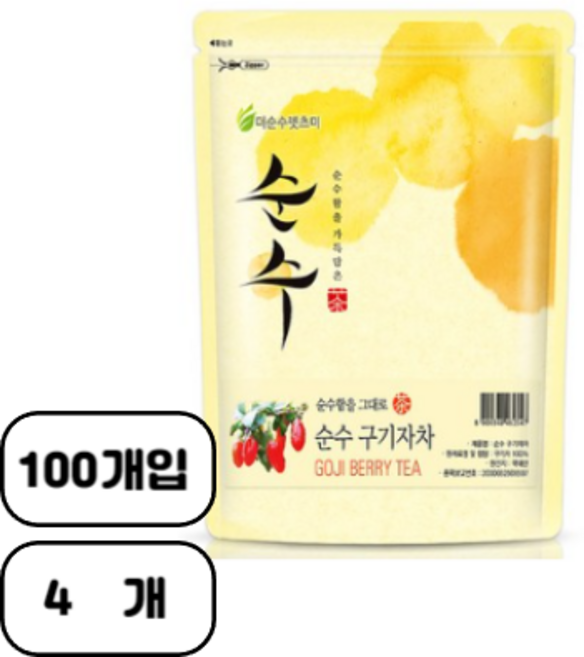 더순수렛츠미 순수 구기자차 티백, 1g, 100개입, 4개