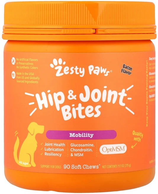 Zesty Paws 고관절 및 관절 바이트 반려견용 모든 연령 베이컨 소프트츄 90개 315g(11.1oz) Paws (제스티 포즈), 1개 - 쿠팡