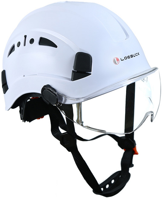 LOEBUCK 아메리칸 스타일 안전모 일체형 방호 선글라스 충격 완충 구조 공장 건설현장 필수, 1개, 흰색 안전모+투명 고글
