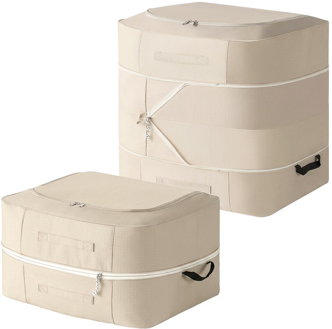 공간절약 이불 압축 파우치 옷장정리 보관 수납함, 아이보리 특대형 (50x40x50), 1개, 1개입