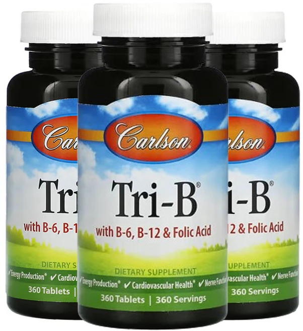 칼슨 Tri-B B-6 B-12 및 엽산 함유, 3팩, 360정 - 쿠팡