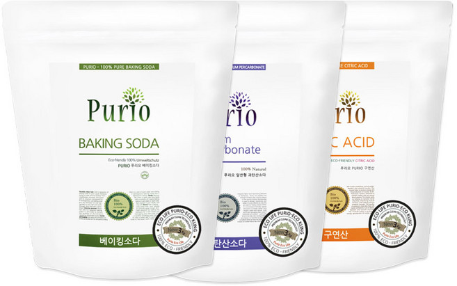 푸리오 세제 3종 세트 (베이킹소다 3kg + 과탄산소다 3kg + 구연산 3kg), 1개, 9kg