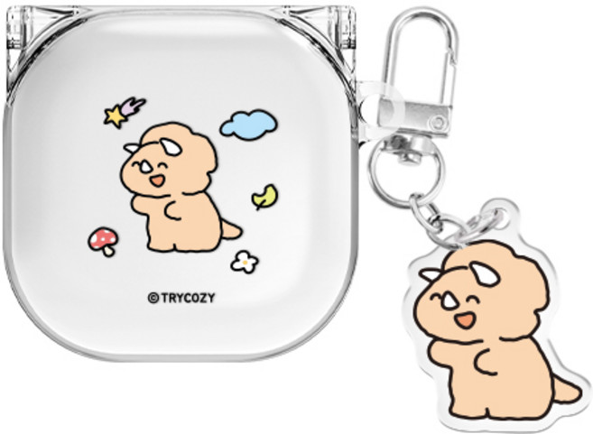 삐뚤빼뚤 공룡 버즈라이브/버즈3/버즈3프로 클리어 케이스 +아크릴 키링 세트, 삐뚤빼뚤 공룡_트리케라, 버즈라이브(공용), 1개